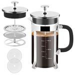 Nukeekee French Press Coffee Maker,34oz 8 Cup 304 Stainless Steel Borosilicate Glass Coffee Press, BPA Free Glass TeaPot-34 Ounce 1 Liter Larger (Chrome)