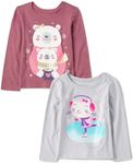 The Children's Place Girls Long Sleeve Graphic T Shirt 2 Pack, Ice Skate Cat/Polar Bears, 12-18 Months