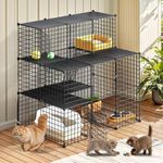 YITAHOME 3-Tier Outdoor Large Cat Cage, Indoor Metal Enclosure with Balcony Wire Kennels for 1-3 Cats, DIY Cat Kennels Crate Playpen Catio Outdoor