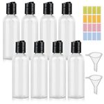 8pcs Travel Bottles,Travel Bottles for Toiletries 100ml,Resuseable Plastic Travel Size Bottles Empty Refillable,Clear Container Travel with 2 Funnels and Colorful Labels for Shampoo Lotions Cosmetics