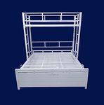 S. K. MODERN ART Bunk Bed with Storage Box for Adults Metal Wrought Iron Bunker King + Single Size (Bottom 6 X 6 Feet Top 3 X 6 Feet, White)