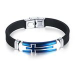 M.JVisun Men's Cross Bracelet Silicone Sport Wristband Confirmation Gift for Boys Bangle Bracelet 7.87 inch - Blue