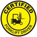 Accuform Signs LHTL334 Adhesive Vinyl Hard Hat Decal, Legend "Certified Forklift Driver" with Graphic, 2-1/4" Diameter, Black on Yellow (Pack of 10),Blue on White