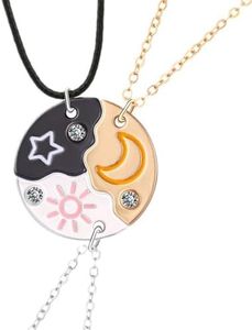 3 Pièces Collier d Amitie Collier Best Friends BFF Collier d'amitié pour Toujours Meilleurs Amis pour Filles Cadeaux d'anniversaire Pendentif Cadeaux Cristal Soleil Lune pour Soeur Friend Cadeau