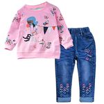 Peacolate 2-7T Toddler Big Girls Pants Set 2pcs Cotton top and Jeans(Rainbow,2T)