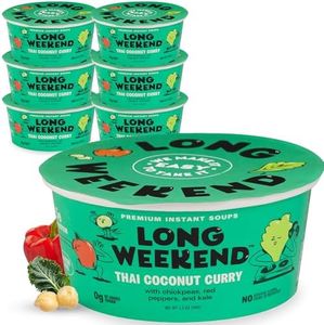Long Weekend Freeze-Dried Vegetable Soup – Instant Soup with Real Vegetables – Nourishing, Thoughtful Nutrition, Shelf-Stable Meal, Just Add Water – Thai Coconut Curry, 6 Pack