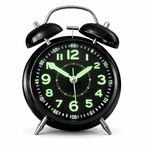 CBK Analog Alarm Clock for Heavy Sleepers Loud Clock for Adults, Metal 4 Inches Twin Bell Table Clock with Backlight Alarm Clocks for Students Decoration Bedroom/Office (Metal Black Luminous)