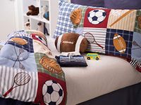 Team Sport 3 Piece Comforter Set, Blue/Green/Tan, Twin