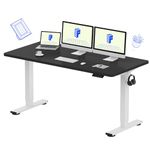 FLEXISPOT EN1 One Piece Standing Desk, 55 x 28 Inch Desktop Electric Adjustable Height Desk Home Office Computer Workstation Sit Stand up Desk (White Frame + Black Top, 2 Packages)