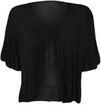 Women's Frill Tie Front Ladies V Neck Cardigan Bolero Top Plus Size 8-26 (Black, 24-26)