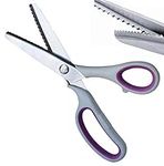 JISTL Pinking Shears for Fabric Ultra Sharp Left Handed Stainless Steel Handled Professional Dressmaking Sewing Scissors Zig Zag Fabric Craft Scissors (Beige&Purple)