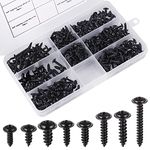 350PCS Self Tapping Screws, Black Screws Assortment M3 M3.5 M4 M4.8, Carbon Steel Pan Head Screws Galvanized Small Screws, Anti-rust Self Drilling Wood Screws for Repairing with Storage Box, 8 Size