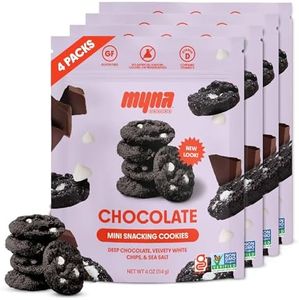 Myna Snacks Midnight Mini Snacking Cookies - Seed Oil Free Snacks - Gluten and Dairy Free Snack - Chocolate Cookies w/White Chips - Healthy Dessert - Sweet Cookie Bites, 16oz (Pack of Four, 4oz Bags)