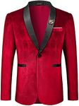 MAGE MALE Men's Velvet Slim Fit Suit Blazer Jacket Shawl Lapel One Button Dinner Prom Wedding Tuxedo Red