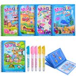 Tuaeccki Water Magic Colouring Book 5Pcs Water Painting Books Reusable Water Colouring Books for Children Mess Free Magic Painting Books with Water Pens for 3 4 5 6 Year Old Kids Boys Girls, Style A