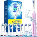 TEETHEORY Rotating Electric Toothbrush for Adults with 8 Brush Heads (2 Types), 4 Modes Deep Clean Electric Toothbrush with Rechargeable Power and 2 Min Smart Timer