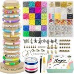Anyo Bracelet Making Kit - Jewelry Making kit with Stand - 24Colors Polymer Clay Beads for Bracelet Making - 14 A-Z Cute Beads,Strings for Jewelry Making Kits Bracelets for Preppy Girls 6-12