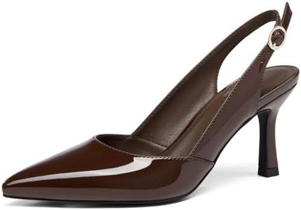 Rilista Women's Slingback Kitten Heels Closed Pointed Toe Wedding Party Dress Pumps Shoes, Coffee, Size 7.5