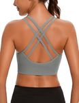 Leversic Sports Bra for Women Padded Yoga Bra Mid Impact Sports Bra Strappy Cross Back Crop Top for Fitness Yoga Gym(Grey,M)