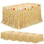 Fovths 6 Pack Luau Grass Table Skirt Natural 9 Feet x 29.5 Inch Hawaiian Table Skirt for Tropical Hawaiian Party Decorations Luau Party Costume Party, Straw Yellow