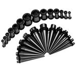 Stainless Ear Stretching Kit Plugs & Tapers Set 36pc Gauges 14g-00g Black