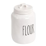 TRUU DESIGN Farmhouse Modern Ceramic Flour Jar,Creamy White, Wording " FLOUR"design, Perfect Flour Container, Tableware Collection, Minimalist design, Dimention 3.94"