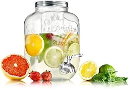 Nutrichef 1-Gallon Glass Beverage Dispenser - Mason Jar Style Drink Container Jug w/Stainless Steel Spigot & Plastic Ice Infuser, Wide Mouth Easy Filling, 100% Leak-Proof Lid, for Party or Daily Use