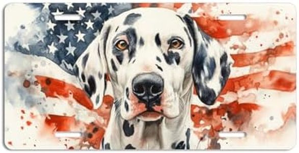 NGZ Dalmatian License Plate, Funny Pet American Flag Painting Aluminum License Plate Suitable for Car, RVs, Bars, Fences, garages, etc. 12x6 Inch
