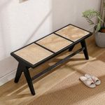 chairus Ottoman Woven Rattan Dining Bench with Solid Wood Legs Retro Ottoman Footstool for Bedroom Entryway Bench (Black)