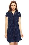 ZEYO Women's Cotton Night Dress Star & Dot Printed Navy Blue Knee Length Night Gown 5122