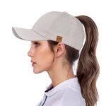 Ponytail Baseball Cap - Mesh Cap Classic Plain Hat, Sun Messy High Bun Cap Adjustable Pony Caps, Sports Casual Trucker Hats Cap for Women (Beige)