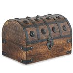 Ajuny Handcrafted Wooden Pirate Treasure Chest Jewelry Box Multipurpose Vintage Shell Strips Keepsake Trinket Storage Case Holder Necklace Earring Organizer Gift, 9x6 Inch