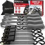 FORTEM Ratchet Straps, 2300lb Break Strength, 4 15ft Tie Down Strap Set, 4 Soft Loops, Motorcycle Straps Tie Downs, Cargo Straps for Trucks, Rubber Handles,S-Clips, Coated Metal Hooks (Grey)