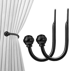 Hion Curtain Holdbacks Black 2pcs, Curtain Tiebacks Wall Mounted Curtain Hooks Holders for Drapes