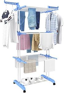 HOMIDEC Airer Clothes Drying Rack,4-Tier Foldable Clothes Hanger Adjustable Large Stainless Steel Garment Laundry Racks for Indoor/Outdoor