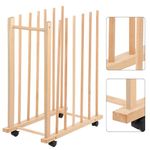 Large Art Drying Rack with Four Caster Wheels and Handle - Solid Wooden Canvas Storage Stand for Drawing Boards, Frames, Panels, Paintings, and Artworks Display