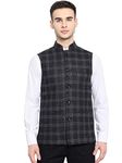 Vastraa Fusion Mens Pure Wool Export-Quality Indian Traditional Nehru Jacket (VS4401D-44_Black-Check_44 - XXL)