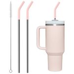 Bluwing Metal Straw with Silicone Tip for 40oz Stanley Cup, 2 Pcs Stainless Steel Straws Replacement for Stanley 40 oz 30 oz Adventure Quencher Travel Tumbler Cup, 1 Straw Brush (Light Pink)