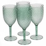 Cambridge CM07655GEU7 Fete Wine Glasses with Diamond Design, 4 Piece Set, BPA Free Plastic Cups for Outdoor Use, Parties, Holiday Homes & Camping, Green