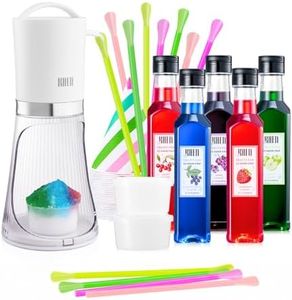 Snow Cone Machine Gift Set, Electric Shaved Ice Maker Kit & 5 Syrup Flavors - With 25 Cone Cups, 25 Straws & 4 Ice Molds, Frozen Dessert Maker, Kids Adults & Parties, Birthday, Hawaiin Slushie Machine