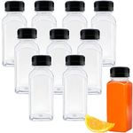 10 Pack Empty Plastic Juice Bottles, 8 Ounce Beverage Container Bottle with Black Tamper Evident Lid, Suitable for Juice, Smoothie and Homemade Beverages