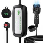 FNRIDS EV Charger Type 2 to 3 Pin Plug 6M, 10A Electric Car Charger with LED Indicators, 2.3kW Type 2 EV Charging Cable IP65/IP54 Waterproof, with Bag for EVs and PHEVs