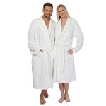 HOUSEGADS BathRobe 100% Cotton Terry Towelling Robe Shawl Collar Gown Luxury and Super Soft Unisex Bathrobe for Men & Women Cozy Gown Hotel and Spa Quality (UK, Alpha, M, Regular, Regular, WHITE)