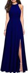 WOOSEA Women's High Neck Sleeveless A-Line Split Evening Cocktail Long Dress, Royal Blue, Large