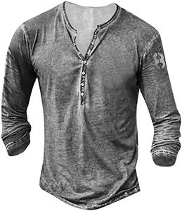 Graphic Long Sleeve Shirts for Men,Y2K Goth Tops Graphic Distressed Retro Button Up Shirts Slim Fit T Shirts Blouses Gray 3XL