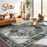 Moynesa Ultra-Thin Washable Area Rugs 8x10 Black and White Rugs for Living Room, Boho Large Rugs for Bedroom Non Slip Lightweight, Vintage Low Pile Carpet for Dining Room Home Office Decor