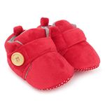 superminis Baby Shoes/Booties with Wooden Button - Dual Color, Soft Base, Ankle Length, Breathable for Newborn Girls and Boys (Red/Grey, Size: 0-9 Months)