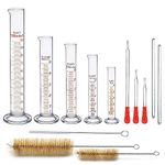 Glass Graduated Cylinder, JESSTOLO 13Pcs Thick Glass Measuring Cylinders with 5 Cylinders 5ml/ 10ml/25ml/50ml/100ml, 3 Glass Dropper, 3 Cleaning Brush and 2 Glass Stirring Rod for Chemical Measuring