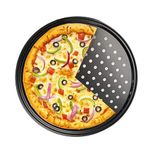 Sabichi Carbon Steel Pizza Tray for Oven, Microwave, OTG| Pizza Plates Round Surface, Non-Stick Baking|Diameter 12 inch, Set of 1, (Black)