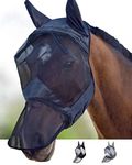 Harrison Howard CareMaster Horse Fly Mask Long Nose with Ears Full Face Black XL Extra Full Size